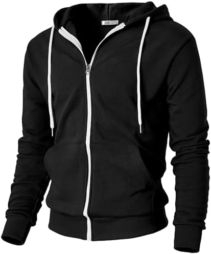 Ohoo Men's French Terry Full-Zip Hooded Sweatshirt with Pockets
